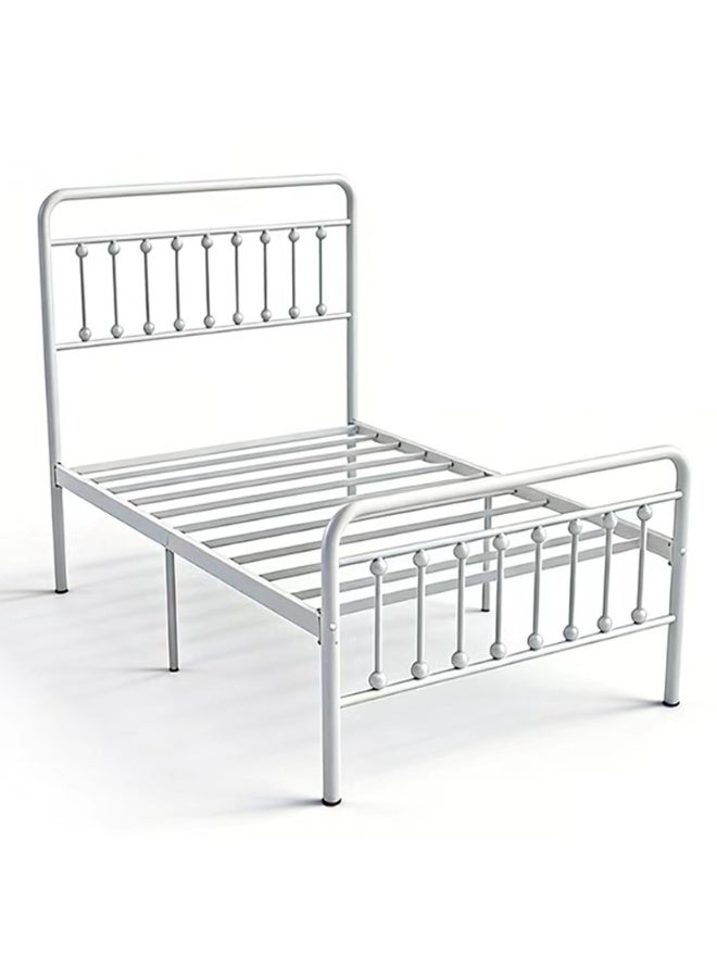 شويوين إطار سرير معدني عتيق - سرير منصة أبيض على الطراز الفيكتوري مع لوح أمامي ولوح سفلي، دعامة شرائحية صامتة، لا حاجة لقاعدة سرير (120 × 200 سم) - Image 2